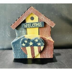 Rustic Red White Blue Patriotic American Hanging Wooden Wall Organizer 7x7x3"